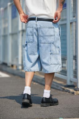 12oz Summer Japanese Workwear Style | 26SS B01 Washed Slub Cotton Cargo Six-Tenths Length Denim Shorts (Unisex) Jeans for Men