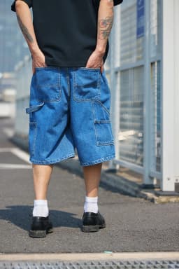 12oz Summer Japanese Workwear Style | 26SS B01 Washed Slub Cotton Cargo Six-Tenths Length Denim Shorts (Unisex) Jeans for Men
