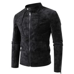 Men's Slim Fit Vintage Motorcycle Jacket Casual Long Sleeve Biker Coat Fitted Design for Fall Winter Plain Pattern