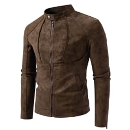 Men's Slim Fit Vintage Motorcycle Jacket Casual Long Sleeve Biker Coat Fitted Design for Fall Winter Plain Pattern