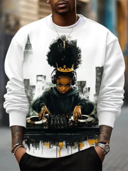 Men's Sweatshirt 3D Art Music DJ Graphic Long Sleeve Print T-Shirt Loose Crew Neck Hoodie Large Size Men's Clothing Tops