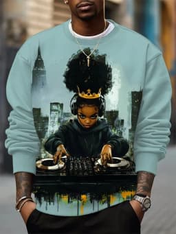 Men's Sweatshirt 3D Art Music DJ Graphic Long Sleeve Print T-Shirt Loose Crew Neck Hoodie Large Size Men's Clothing Tops
