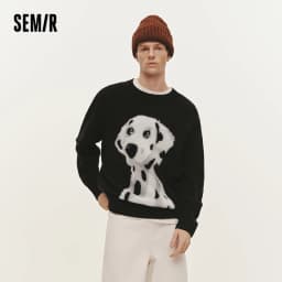 Semir Knitted Sweater Men Winter Faux Mink Fur Puppy Jacquard 2025 New Lazy American Retro Couple Outfit Men's Clothing