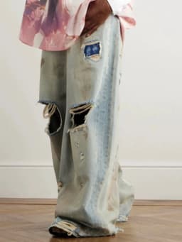 MIJKO Silhouette Floor Length Hole Patched Mud-Dyed Jeans ZJ063