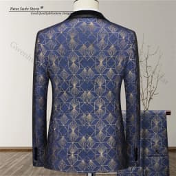 Gwenhwyfar High-end Woven Gold Jacquard Men Suit Navy Luxury Fashion Men's Suit 2-piece Formal Party Tuxedo for Man Shawl Lapel