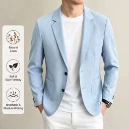 Mens Linen Blend Suit Jacket Lightweight Smart Casual Blazer Summer Sun Protection Outerwear Coat Wedding Prom Vacation Beach