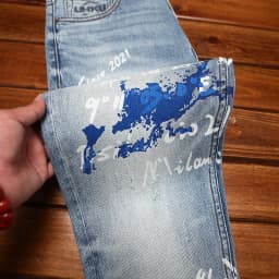 Fashionable printed jeans for men, retro blue, elastic, slim fit, small feet, street fashion, high-end denim, casual pants