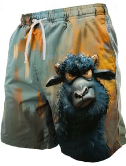 Summer Men's Funny Ugly Animals Shorts Swimming Trunks Board Shorts Fashion Streetwear Pocket Drawstring Shorts Men's Underwear