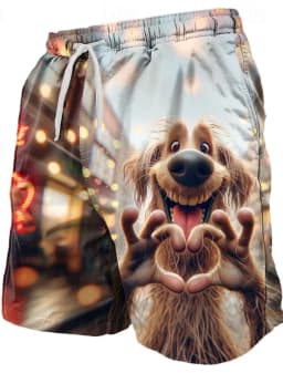 Summer Men's Funny Ugly Animals Shorts Swimming Trunks Board Shorts Fashion Streetwear Pocket Drawstring Shorts Men's Underwear
