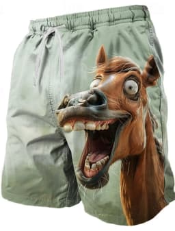 Summer Men's Funny Ugly Animals Shorts Swimming Trunks Board Shorts Fashion Streetwear Pocket Drawstring Shorts Men's Underwear