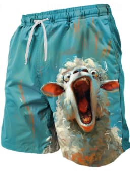 Summer Men's Funny Ugly Animals Shorts Swimming Trunks Board Shorts Fashion Streetwear Pocket Drawstring Shorts Men's Underwear