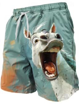 Summer Men's Funny Ugly Animals Shorts Swimming Trunks Board Shorts Fashion Streetwear Pocket Drawstring Shorts Men's Underwear