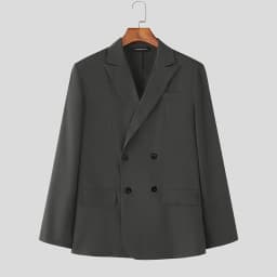 INCERUN Men Sets Solid Color Double Breasted Long Sleeve Blazer & Pants Two Pieces Sets Streetwear Fashion Casual Men's Suits
