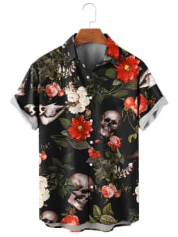 Fashion Skull Floral Men's Shirts Funny Skull 3D Print Streetwear Short Sleeve Tees Hawaiian Shirt Print Lapel Shirts For Men