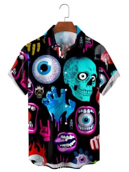 Fashion Skull Floral Men's Shirts Funny Skull 3D Print Streetwear Short Sleeve Tees Hawaiian Shirt Print Lapel Shirts For Men