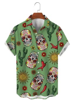 Fashion Skull Floral Men's Shirts Funny Skull 3D Print Streetwear Short Sleeve Tees Hawaiian Shirt Print Lapel Shirts For Men