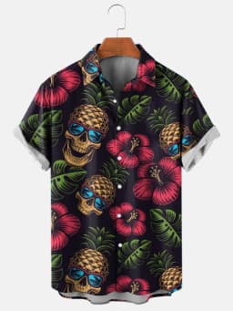 Fashion Skull Floral Men's Shirts Funny Skull 3D Print Streetwear Short Sleeve Tees Hawaiian Shirt Print Lapel Shirts For Men