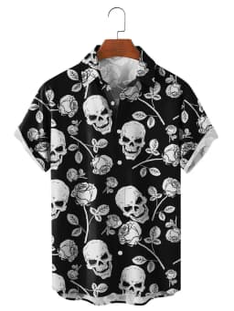 Fashion Skull Floral Men's Shirts Funny Skull 3D Print Streetwear Short Sleeve Tees Hawaiian Shirt Print Lapel Shirts For Men