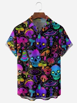 Fashion Skull Floral Men's Shirts Funny Skull 3D Print Streetwear Short Sleeve Tees Hawaiian Shirt Print Lapel Shirts For Men
