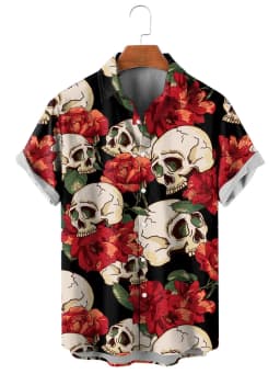Fashion Skull Floral Men's Shirts Funny Skull 3D Print Streetwear Short Sleeve Tees Hawaiian Shirt Print Lapel Shirts For Men