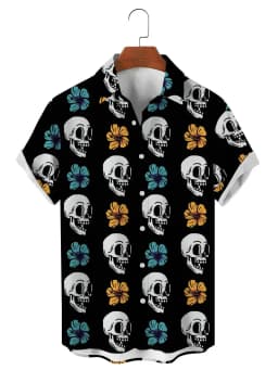 Fashion Skull Floral Men's Shirts Funny Skull 3D Print Streetwear Short Sleeve Tees Hawaiian Shirt Print Lapel Shirts For Men