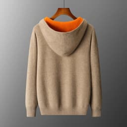 New Men's 100% Merino Wool Double Sided Wearable Hooded Sweater Casual Autumn Winter Coat Long Sleeved Men's Wool Sweater Tops