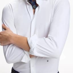CH Men Solid Color Long Sleeve Dress Shirt Turn Down Collar Button Up Business Formal Shirts Mini Logo Office Daily Tops