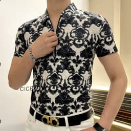 Brand Retro Jacquard Polo Shirt for Men Short Sleeve Half Zip Lapel Collar T-shirt Summer Casual Business Social POLO Shirts