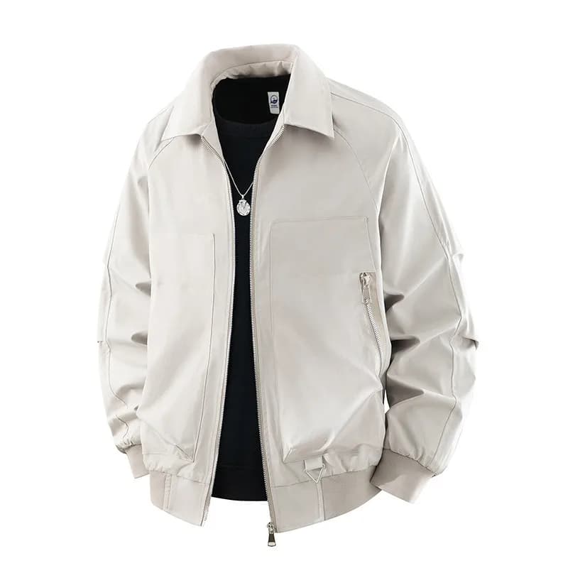 Men Lapel Bomber Jacket Zip Up Cargo Pocket Loose Casual Outerwear Coat For Spring Autumn