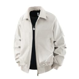 Men Lapel Bomber Jacket Zip Up Cargo Pocket Loose Casual Outerwear Coat For Spring Autumn