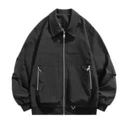 Men Lapel Bomber Jacket Zip Up Cargo Pocket Loose Casual Outerwear Coat For Spring Autumn