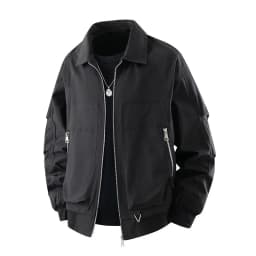 Men Lapel Bomber Jacket Zip Up Cargo Pocket Loose Casual Outerwear Coat For Spring Autumn