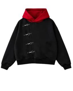 2026 Red Itadori Hoodie Oversized Black Red Spliced Metal Button Casual Sweatshirt Trendy and Simple Men Women Streetwear Jacket