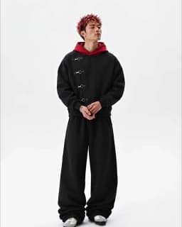 2026 Red Itadori Hoodie Oversized Black Red Spliced Metal Button Casual Sweatshirt Trendy and Simple Men Women Streetwear Jacket