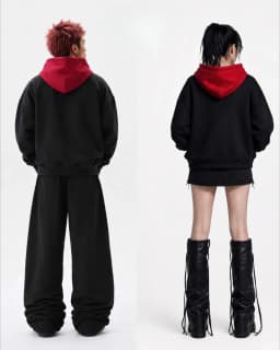 2026 Red Itadori Hoodie Oversized Black Red Spliced Metal Button Casual Sweatshirt Trendy and Simple Men Women Streetwear Jacket