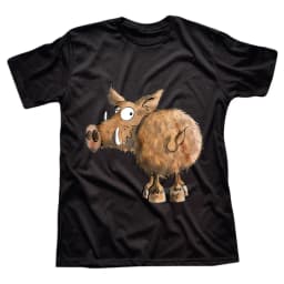 1pcs 100% Cotton Funny Cartoon Wild Boar Design O-neck Short Sleeves T-shirt Print Plus Size Comfortable Casual Wear, Machine Washable