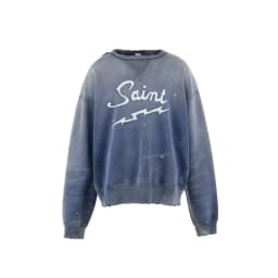 25SS SAINT Hoodies High Street Lightning Embroidered Logo Casual Wash Do Old Round-neck Sweatshirt for Men Women