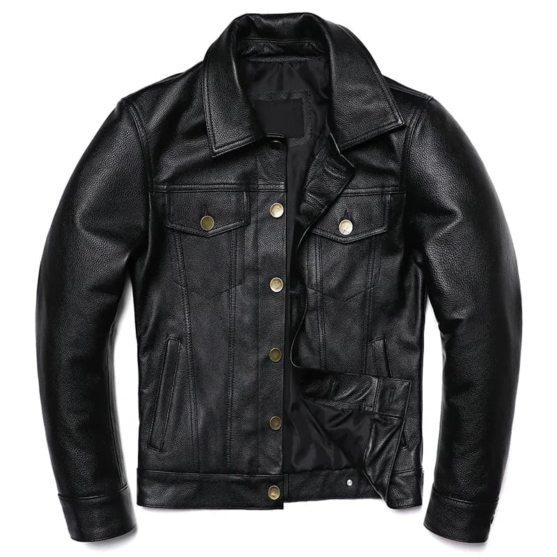 2025 New Cowboy Genuine Leather Jacket Men's Natural Cowhide Slim Short Coat Casual Style Single Breasted Fashion Clothes