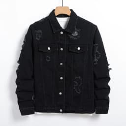Men's Denim Jacket - Black Regular Jacket, Street Fashion with Rips, Suitable for Daily Casual Outings