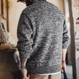 Maden Men's Vintage Shawl Collar Sweater Grey Quiet Luxury Knit Pullover Warm Base Layer for Autumn and Winter 100% Cotton Tops
