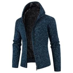 Pop New European And American Style Men's Fleece-lined Hooded Cardigan With Slim Fit And Long Sleeves Knitted Sweater For Winter