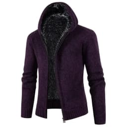 Pop New European And American Style Men's Fleece-lined Hooded Cardigan With Slim Fit And Long Sleeves Knitted Sweater For Winter