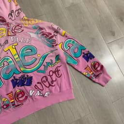 VALLEY Oversized Vintage Graffiti Cursive Text Zip Hoodie All Over Print Fit Y2K Hip Hop Sweatshirt Men's Clothing