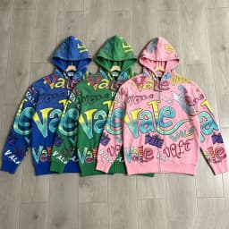 VALLEY Oversized Vintage Graffiti Cursive Text Zip Hoodie All Over Print Fit Y2K Hip Hop Sweatshirt Men's Clothing