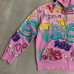 VALLEY Oversized Vintage Graffiti Cursive Text Zip Hoodie All Over Print Fit Y2K Hip Hop Sweatshirt Men's Clothing