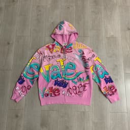 VALLEY Oversized Vintage Graffiti Cursive Text Zip Hoodie All Over Print Fit Y2K Hip Hop Sweatshirt Men's Clothing