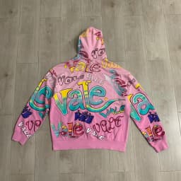 VALLEY Oversized Vintage Graffiti Cursive Text Zip Hoodie All Over Print Fit Y2K Hip Hop Sweatshirt Men's Clothing