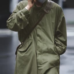 Maden Men's Vintage M65 Fishtail Green And Camel Trench Coat Woven Waist Rope Mid-length Oversized Loose Coat for Men