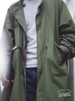 Maden Men's Vintage M65 Fishtail Green And Camel Trench Coat Woven Waist Rope Mid-length Oversized Loose Coat for Men