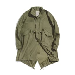 Maden Men's Vintage M65 Fishtail Green And Camel Trench Coat Woven Waist Rope Mid-length Oversized Loose Coat for Men